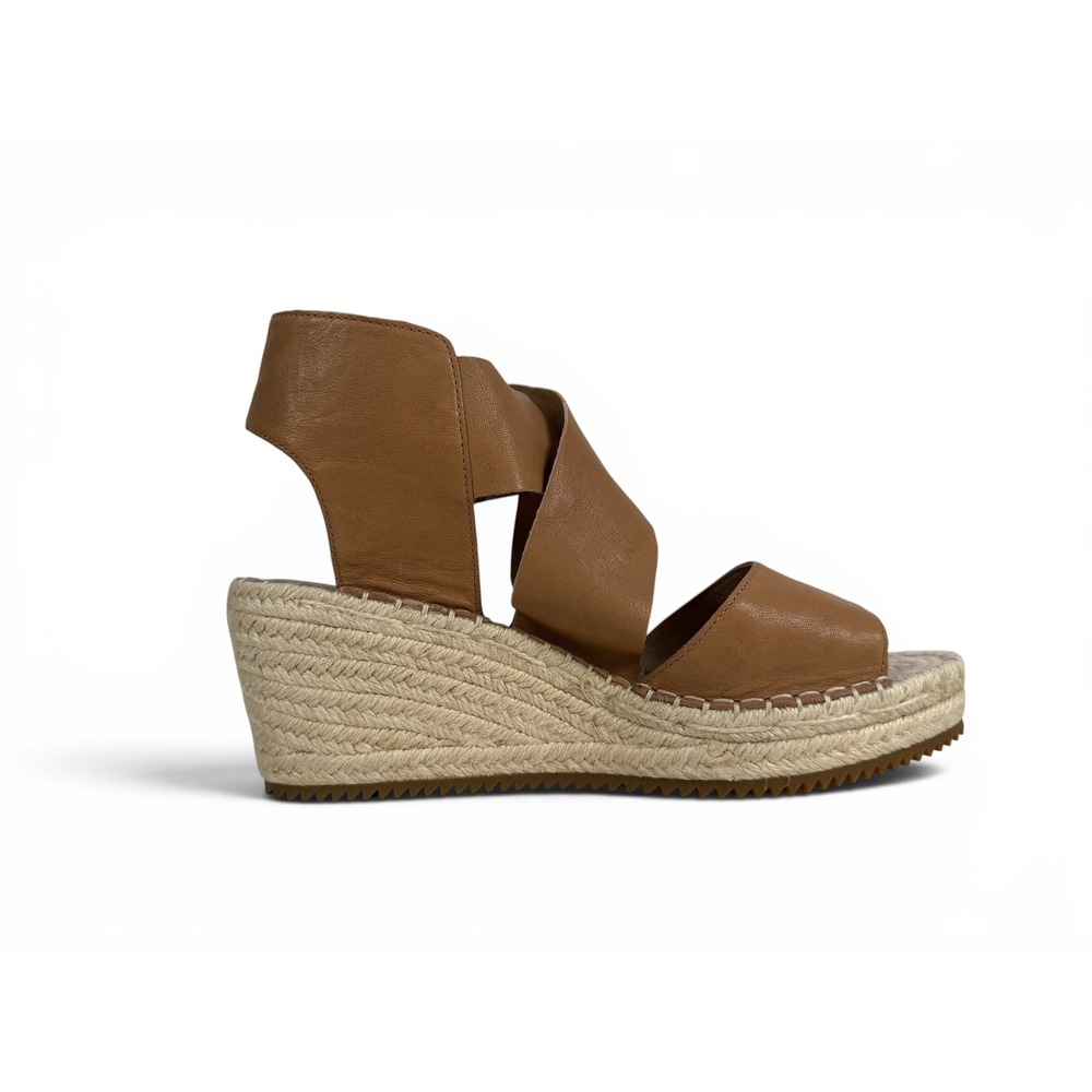 Eileen Fisher Willow Espadrille Wedge Sandal Tan Tumbled Leather Womens 7.5
